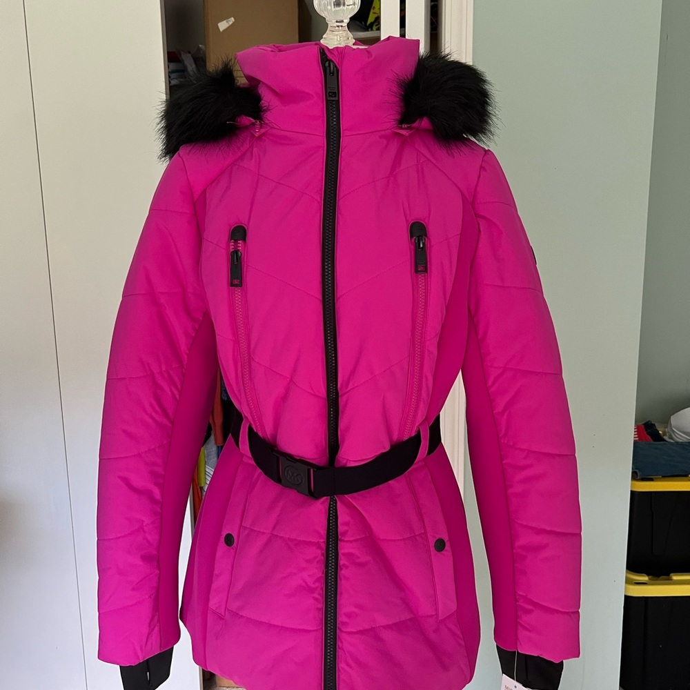 NWT Michael Kors belted magenta winter coat.